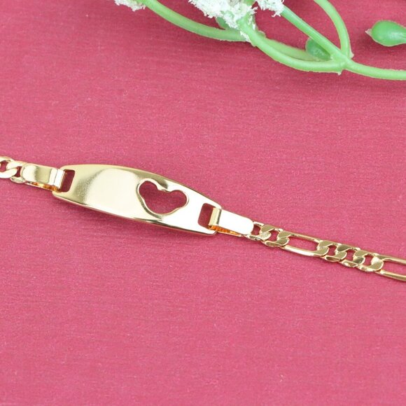 "Rose Gold Heart Cutout ID Bracelet in High-Polish Gold Plating, XPBL1158 - Picture 8 of 12